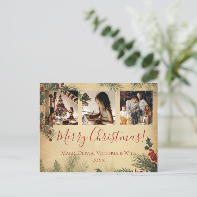 Merry Christmas Vintage Photo Rustic  Holiday Postcard (Standing Front)