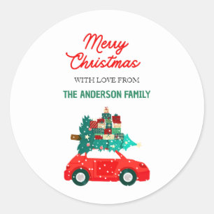 Merry Christmas Vintage Red Car Personalised  Classic Round Sticker