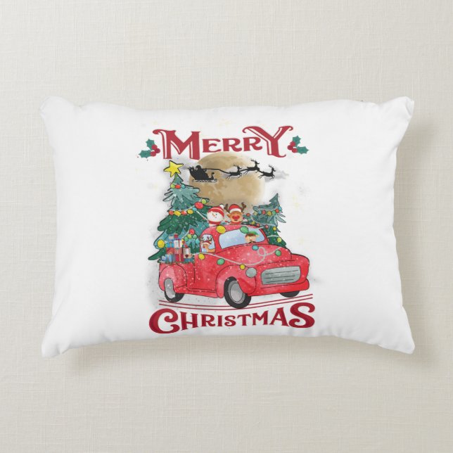 Merry Christmas Vintage Red Santa Truck Accent Pillow (Front)