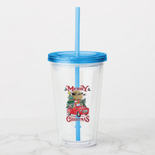 Merry Christmas Vintage Red Santa Truck Acrylic Tumbler