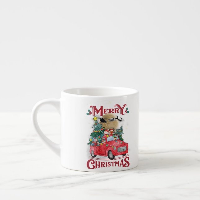 Merry Christmas Vintage Red Santa Truck Espresso Cup (Left)