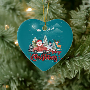 Merry Christmas Vintage Red Santa Truck Gifts Ceramic Ornament