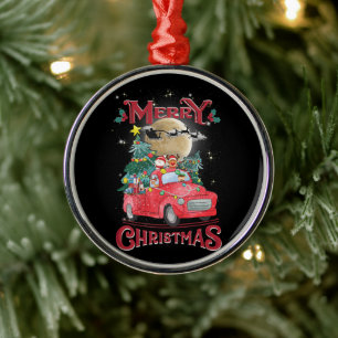 Merry Christmas Vintage Red Santa Truck Metal Ornament