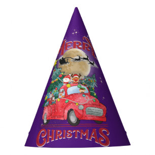 Merry Christmas Vintage Red Santa Truck Party Hat