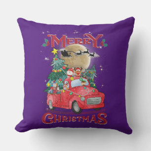 Merry Christmas Vintage Red Santa Truck Throw Pillow