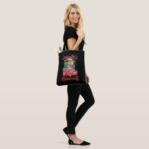 Merry Christmas Vintage Red Santa Truck Tote Bag