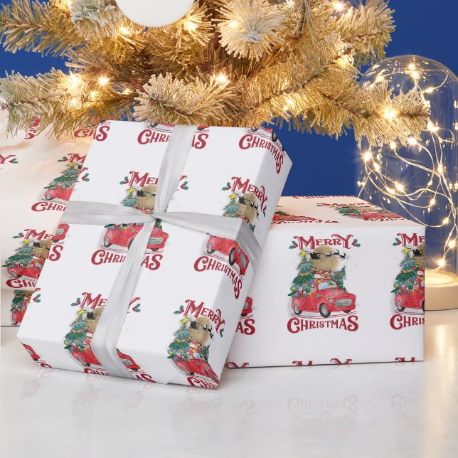 Merry Christmas Vintage Red Santa Truck Wrapping Paper (Holidays)