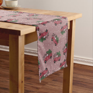 Merry Christmas Vintage Red Truck Short Table Runner