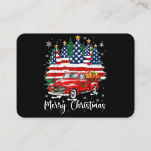 Merry Christmas Vintage Red Truck Us Flag Tree San Business Card
