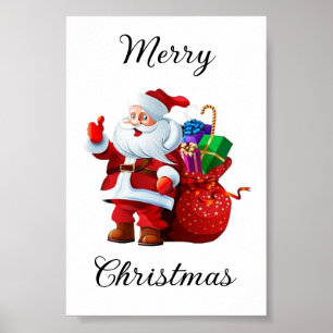Merry Christmas Vintage Retro Santa Claus Poster