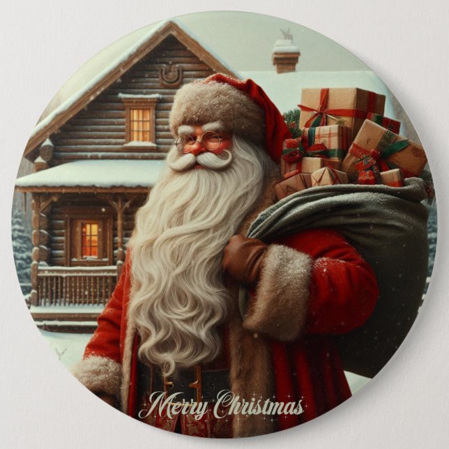Merry Christmas vintage Santa  6 Inch Round Button (Front)