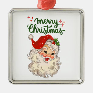 Merry Christmas vintage Santa Claus holiday family Metal Ornament