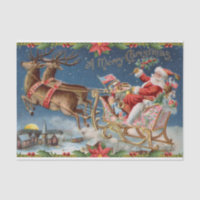 Merry Christmas Vintage Santa Claus on Sleigh 