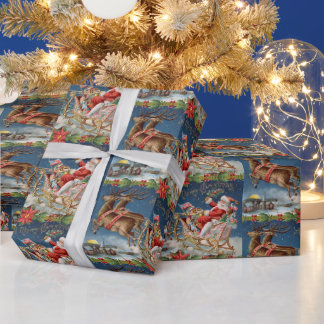 Merry Christmas Vintage Santa Claus on Sleigh Wrapping Paper