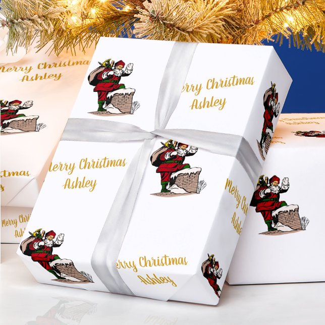 Merry Christmas Vintage Santa Custom Name Wrapping Paper (Creator Uploaded)