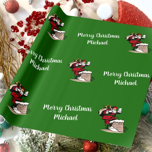 Merry Christmas Vintage Santa Custom Name Wrapping Paper (Creator Uploaded)