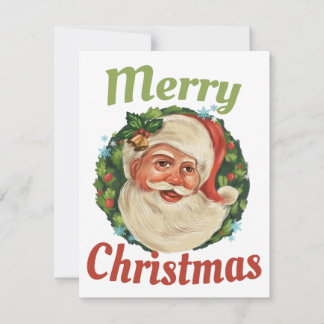 Merry Christmas Vintage Santa Face Retro Xmas Holiday Card