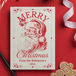 Merry Christmas Vintage Santa Family Name Holiday Card