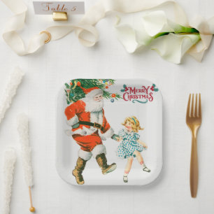 Merry Christmas vintage santa Holiday Paper Plate