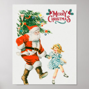 Merry Christmas vintage santa Holiday  Poster