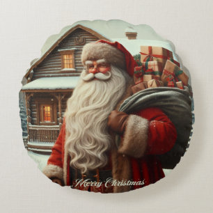 Merry Christmas vintage Santa  Round Pillow