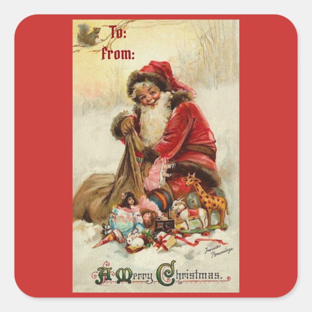 Merry Christmas Vintage Santa Square Sticker (Front)