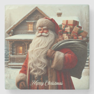 Merry Christmas vintage Santa  Stone Coaster