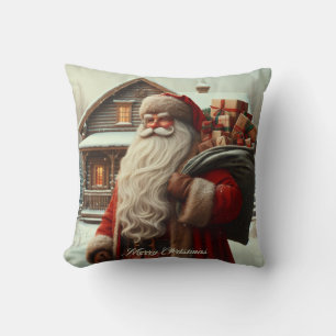 Merry Christmas vintage Santa  Throw Pillow