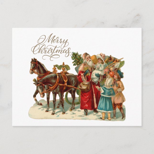 Merry Christmas Vintage Santa with Children  Holiday Postcard (Front)