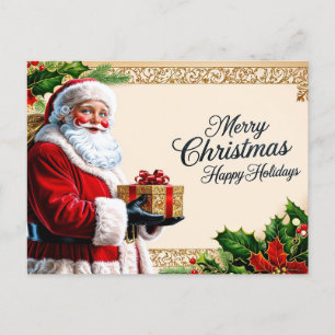 Merry Christmas Vintage Santa with Gifts Holiday Postcard