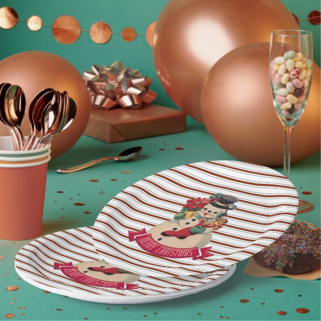 Merry Christmas- Vintage Snowman Paper Plate (Multi)