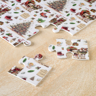 Merry Christmas Vintage Snowman Santa Boots Horse  Jigsaw Puzzle