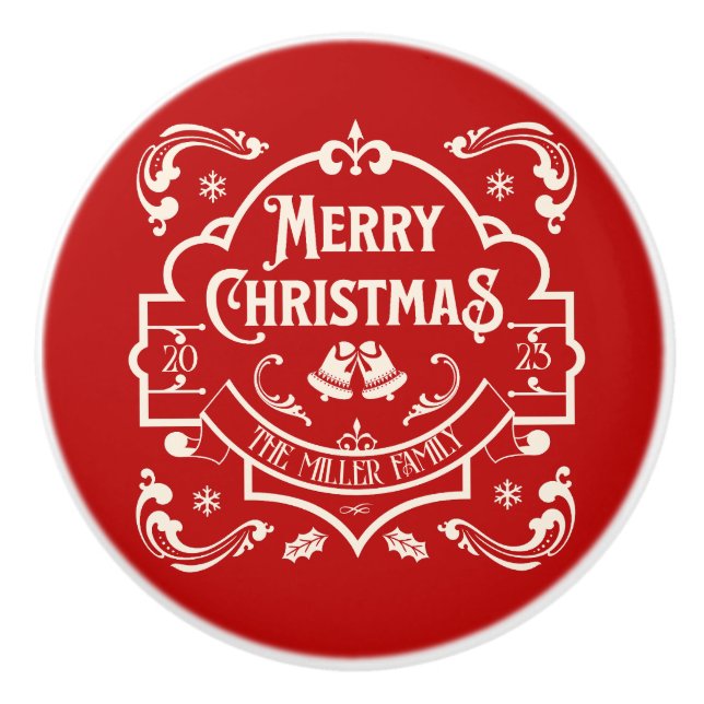 Merry Christmas vintage style design  Ceramic Knob (Front)