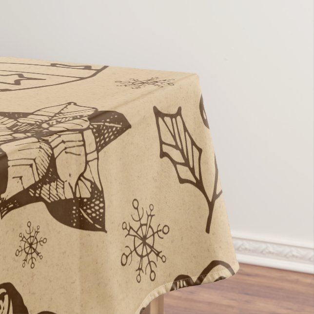 Merry christmas  vintage style pattern hand drawn tablecloth (In Situ)