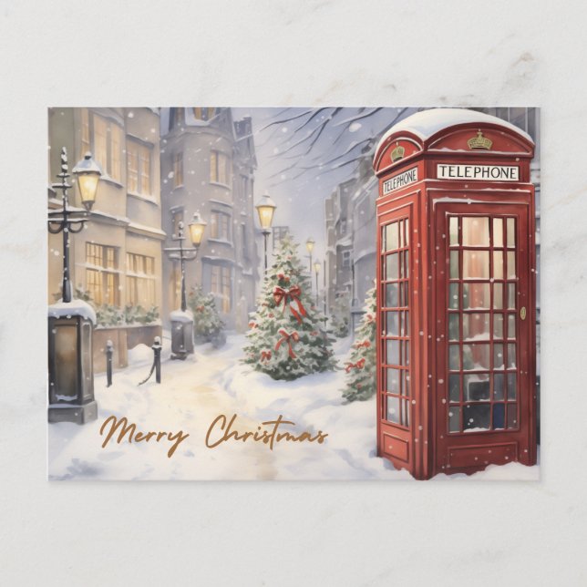 Merry Christmas Vintage Telephone Booth  Holiday Postcard (Front)