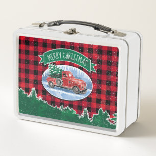 Merry Christmas Vintage Truck Metal Lunch Box