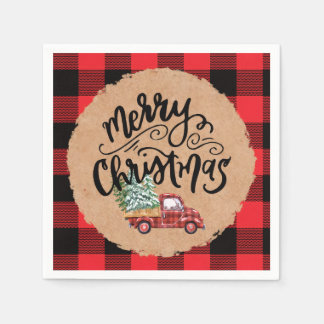 Merry Christmas Vintage Truck Script Napkins