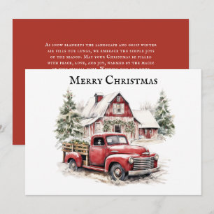 Merry Christmas Vintage Truck Snow Pine Trees Holiday Card