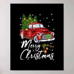 Merry Christmas Vintage Wagon Red Truck Tree Pajam Poster