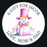 Merry Christmas | Vintage Watercolor Snowman Classic Round Sticker<br><div class="desc">Cute vintage style retro pink snowman  stickers to give you a nostalgic feeling.   A gift for personalized to and from gift tags.</div>