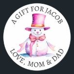 Merry Christmas | Vintage Watercolor Snowman Classic Round Sticker<br><div class="desc">Cute vintage style retro pink snowman  stickers to give you a nostalgic feeling.   A gift for personalized to and from gift tags.</div>