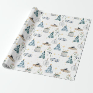 Merry Christmas vintage watercolour tree globe Wrapping Paper