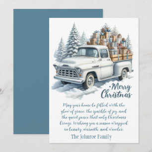 Merry Christmas – Vintage White Truck with Gifts Holiday Card