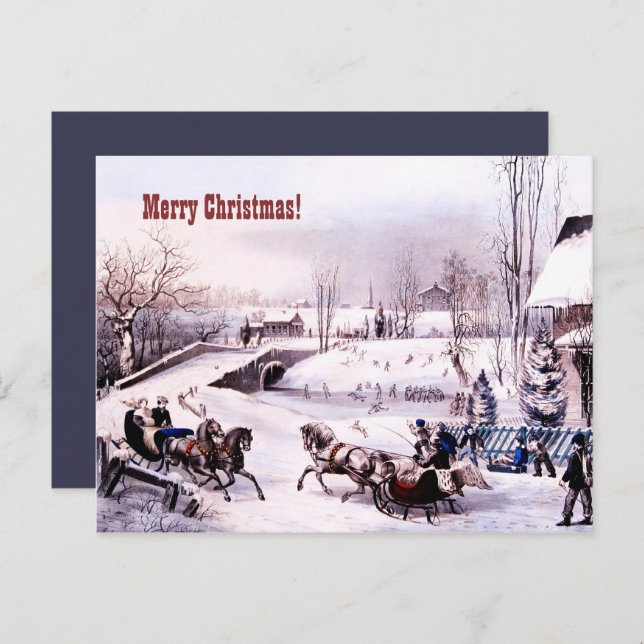 Merry Christmas. Vintage Winter Scene Card (Front/Back)