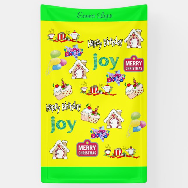Merry Christmas Vinyl Happy Birthday  Banner (Vertical)
