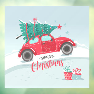 Merry Christmas Volkswagen and Christmas Tree  Window Cling