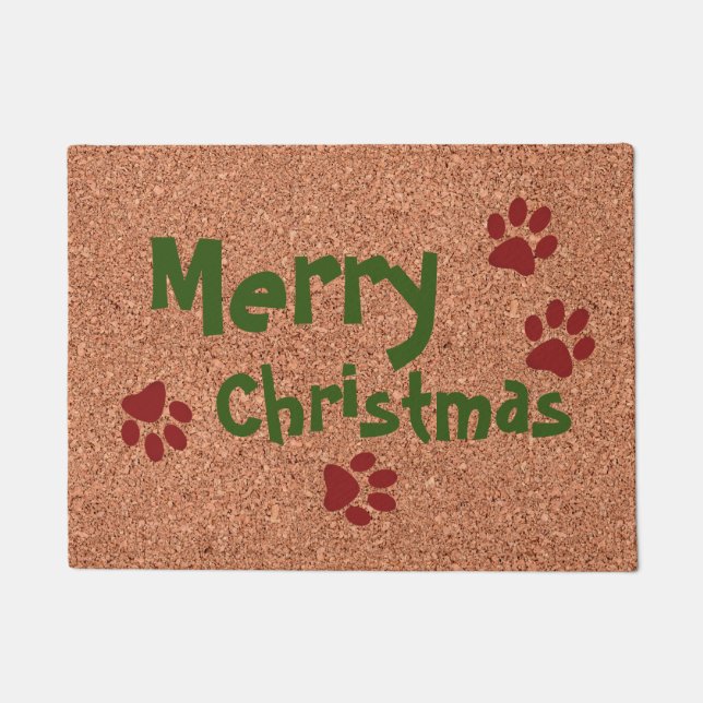 Merry Christmas w Paws Doormat (Front)