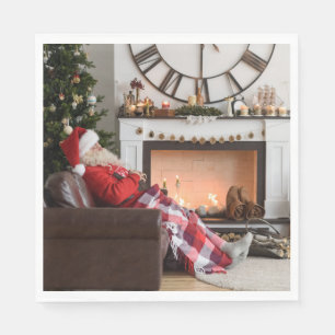 Merry Christmas Warm and Cozy Fireplace Santa Napkin