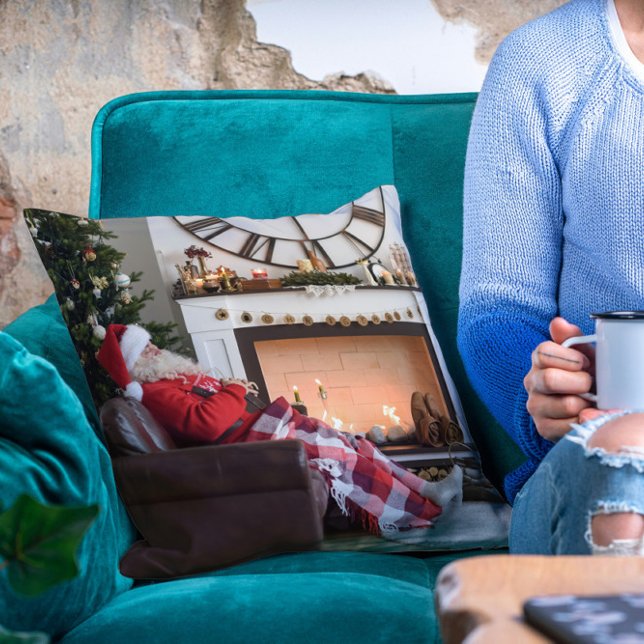 Merry Christmas Warm and Cozy Fireplace Santa Throw Pillow (Creator Uploaded)