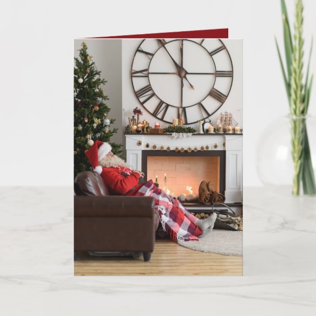 Merry Christmas Warm Cozy Fireplace Santa Photo Note Card (Front)
